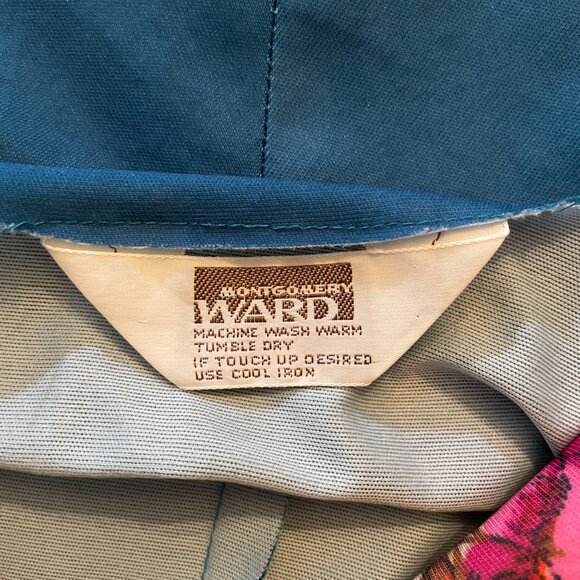 70s Vintage Montgomery Ward Blue, Pink, Tan Floral Polyester Midi Dress Size XL - Picture 5 of 6